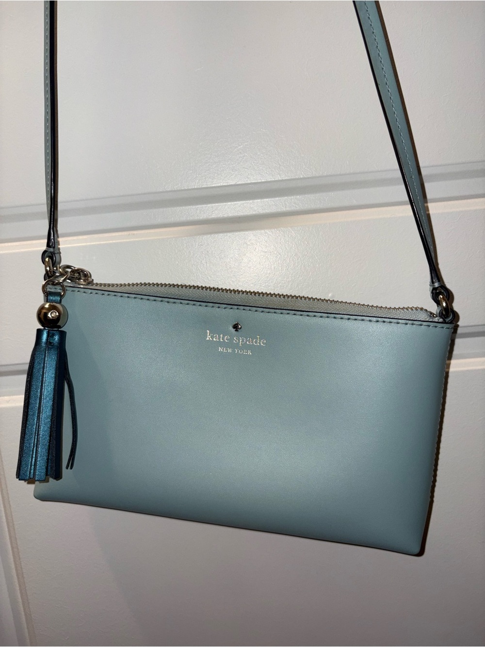 kate spade Dusty Blue Leather Crossbody with Tassel